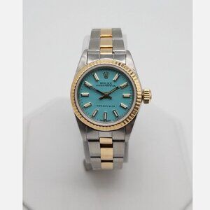 ROLEX Tiffany & Co Oyster Perpetual 18k Yellow Gold Lady Watch